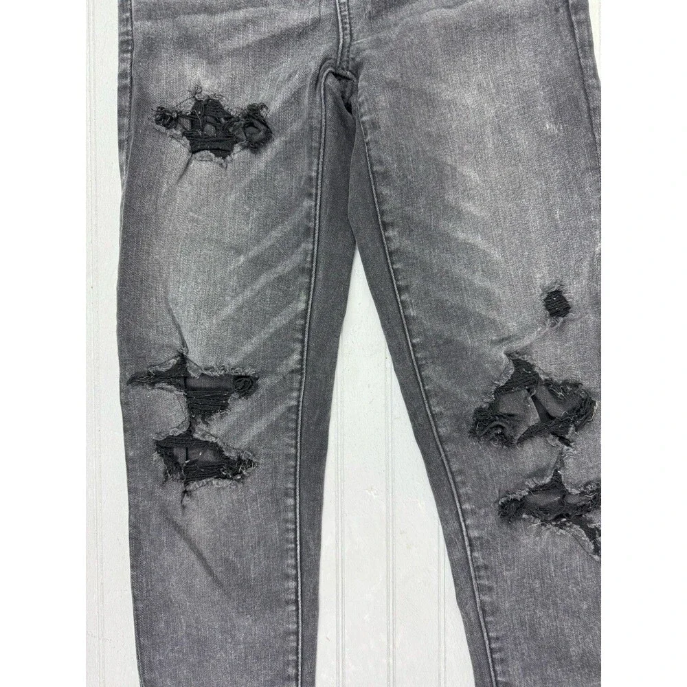 American Eagle Size 0 Womens Jeans Jegging  Black Mid Rise Skinny Distress